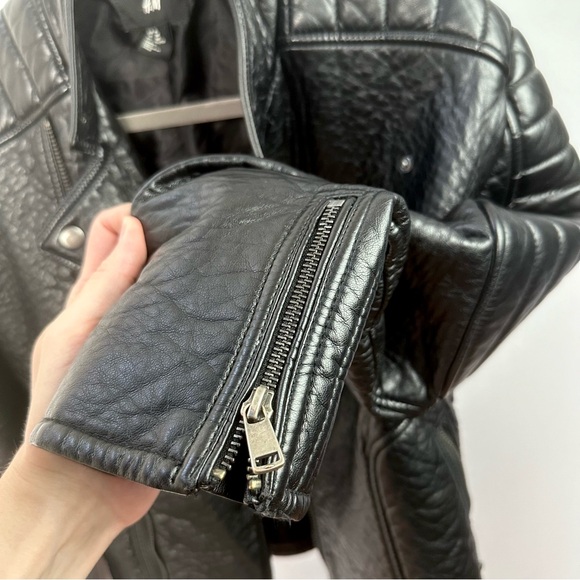 Black Heavy Faux Leather Black Moto Biker Jacket - Picture 12 of 14